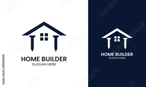 Screw home logo design for renovation symbol or house repair symbol