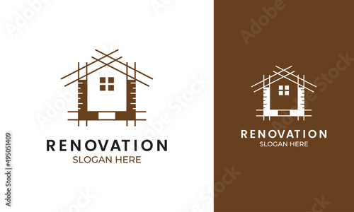 Home construction logo design with elbow ruler concept