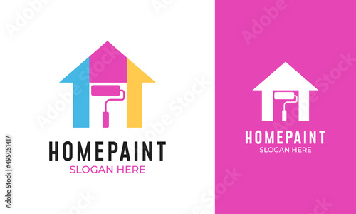 Home paint logo design with roller brush for wall renovation