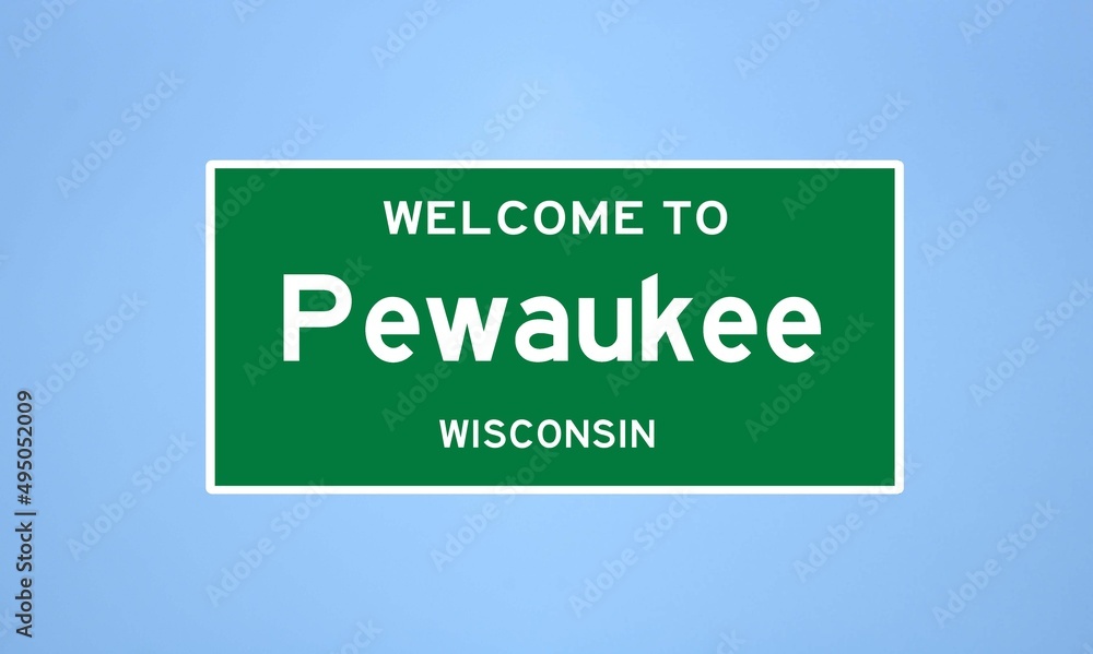 Pewaukee, Wisconsin city limit sign. Town sign from the USA.