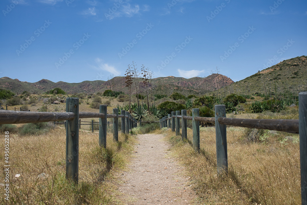 Trails between mountains of Cabo de Gata, Almeria, Spain