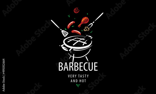 Drawn vector barbecue isolated on black background