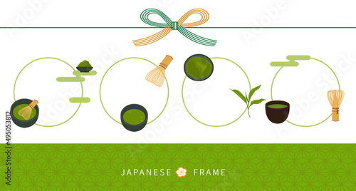 Matcha style decorative frame, Japanese tea ceremony elements pattern