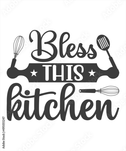 Bless the food kitchen typography wall art poster. Vector vintage illustration.