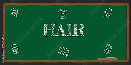 Illustration depicting a green chalkboard with a hair concept written on it in white.