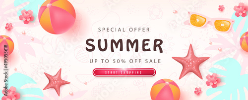 Colorful Summer sale beach vibes background layout banner design