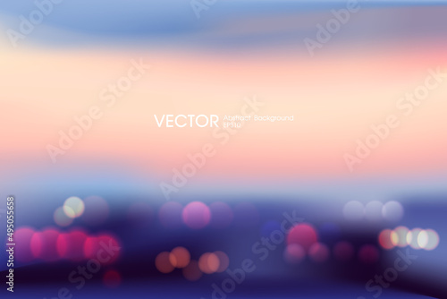 blur and bokeh light cityscape with cloud and sky at the twilight time or sunset time. sunrise background with copy space concept