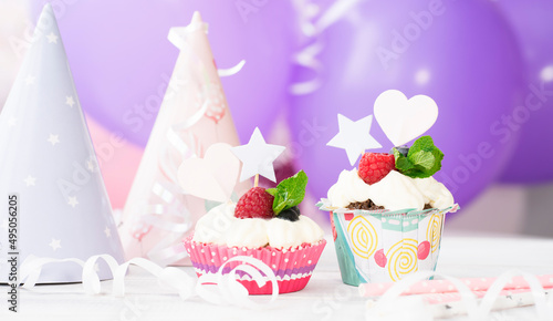 Wallpaper Mural Two beautiful cakes on the background of balloons. Image with selective focus Torontodigital.ca