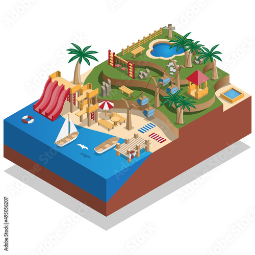 Seacoast. Isometric. Isolated on white background. Vector illustration.