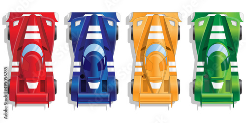 Set of racing cars. View from above. Isolated on white background. Vector illustration.