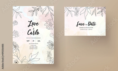 Elegant minimal hand drawn floral wedding invitation template