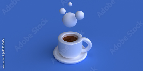 toy coffee cup on blue background. 3D render