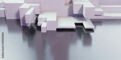 Composition of white cubes of different sizes on a white background