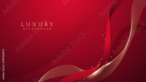 Abstract luxury red gold background. Modern golden line wave design template. Premium soft cream with elegant geometric banner vector illustration