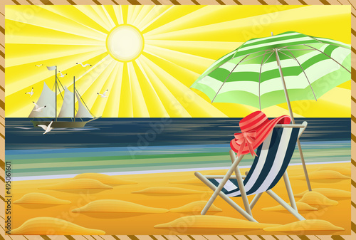 Tropical relax beach art deco wallpaper, vector illustration
