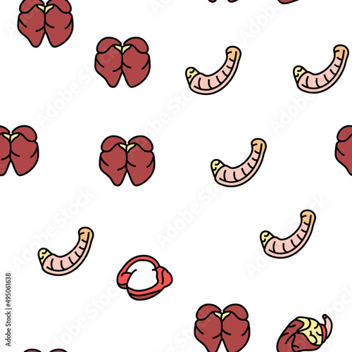Chicken Animal Farm Raw Meat Food Vector Seamless Pattern Thin Line Illustration