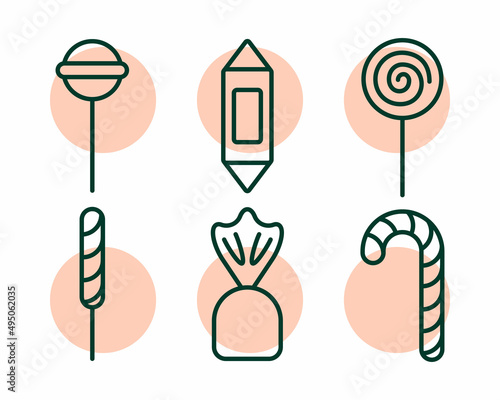 Vector set of sweets: candies and lollipops