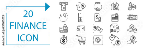 Simple Set of Money Related Vector Line Icons. Contains such Icons as Wallet, ATM, Bundle of Money, Hand with a Coin and more. Editable Stroke. Finance or economy