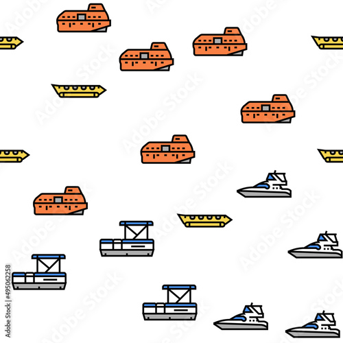 Boat Water Transportation Types Vector Seamless Pattern Thin Line Illustration