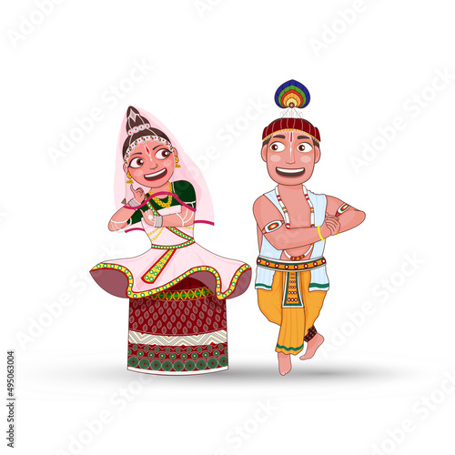 Young Couple Performing Manipuri Classical Dance In Traditional Attire. photo