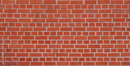 Red brick wall texture background, front view