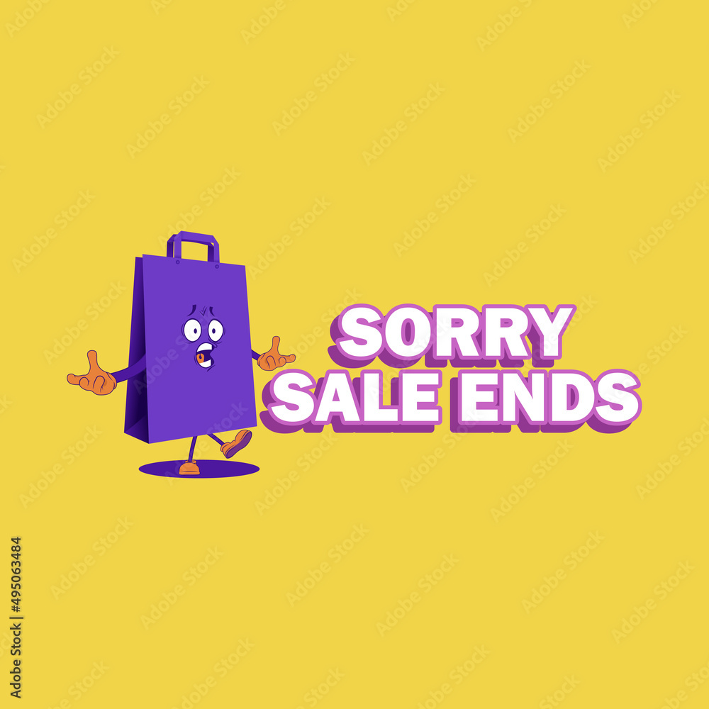 shopping bag character with 'Sorry sale ends' text. shopping bag character with 'Sorry sale ends' text.