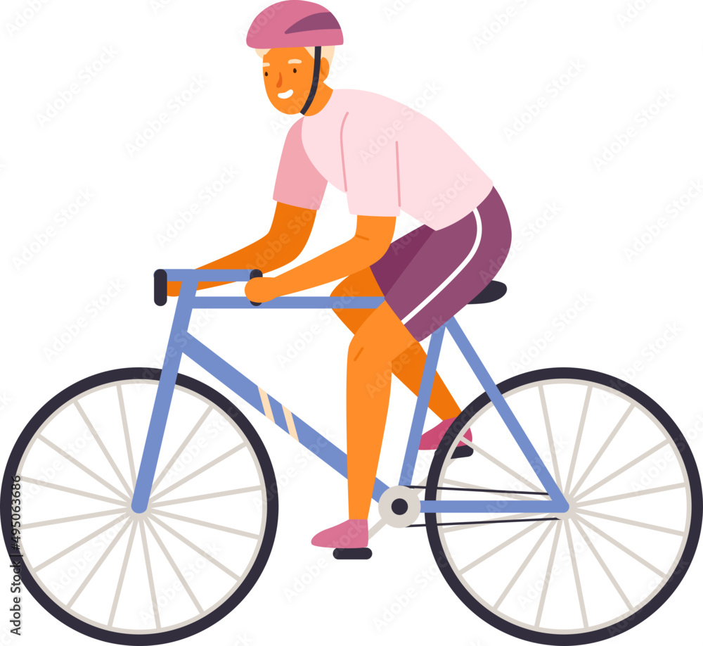Elderly Woman Riding Bicycle Cartoon Illustration