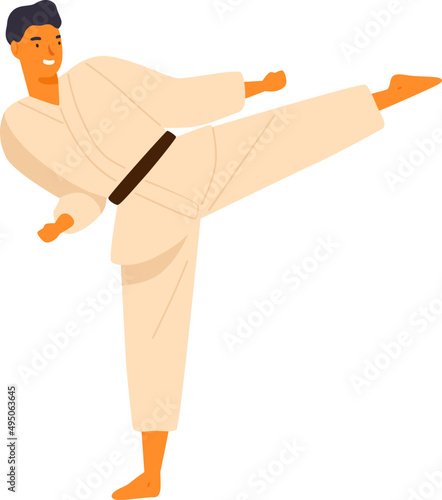 Man Practicing Karate Cartoon Illustration