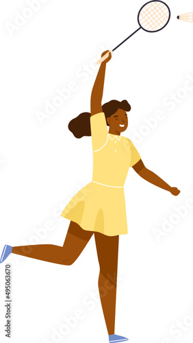Dark Skin Female Badminton Player Cartoon Illustration