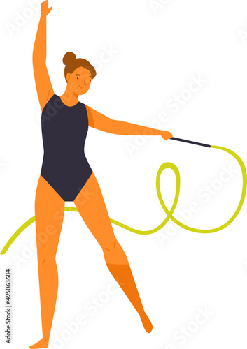 Woman Doing Professional Rhythmic Gymnastics Cartoon Illustration