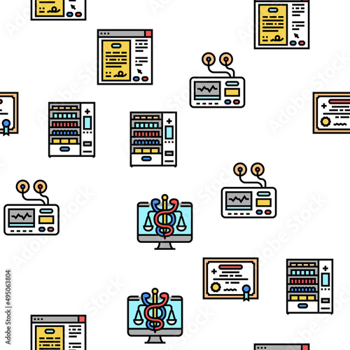 Telehealth Medicine Treatment Vector Seamless Pattern Thin Line Illustration