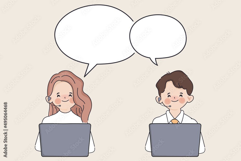 Hand drawn clip art people in customer service call center job office worker character. Hand drawn clip art people in customer service call center job office worker character.