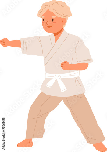 Boy Practicing Karate Cartoon Illustration