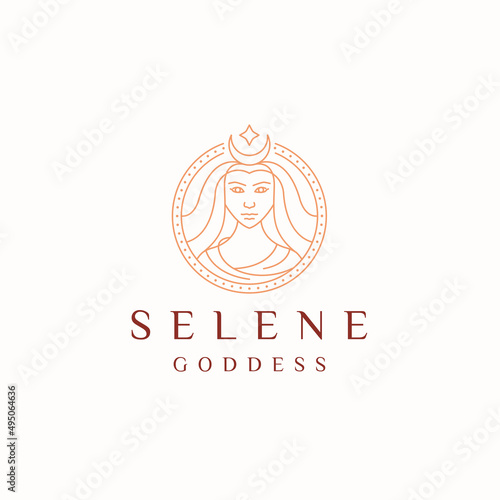 Selene goddess of the moon greek  mythology. women beauty logo icon design template flat vector