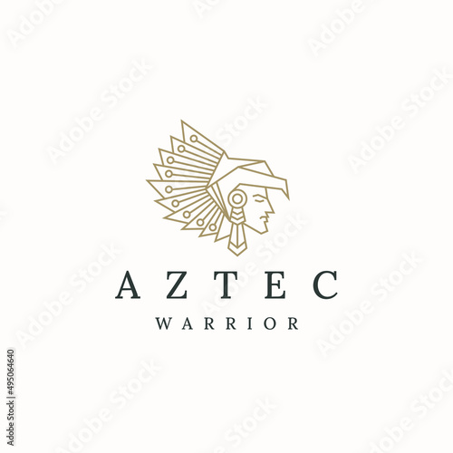Aztec warrior with line style logo icon design template flat vector