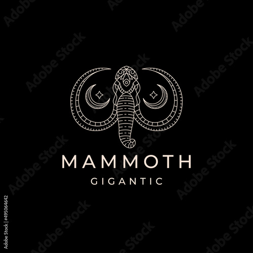 Mammoth with line style logo icon design template flat vector