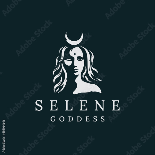 Selene goddess of the moon greek  mythology. women beauty logo icon design template flat vector