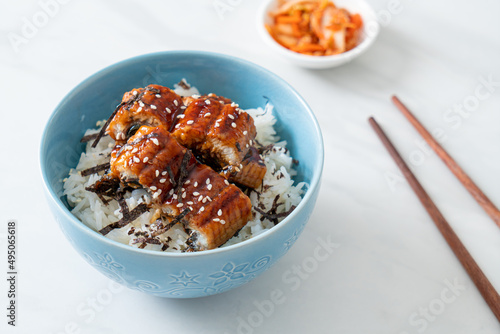 eel rice bowl or unagi rice bowl photo