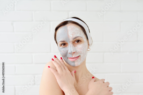 girl with two-tone cosmetic mask photo