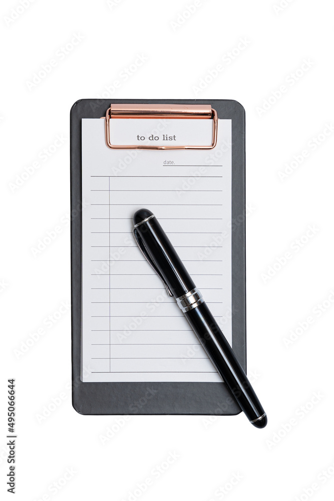 To-do list and fountain pen on a white background To-do list and fountain pen on a white background
