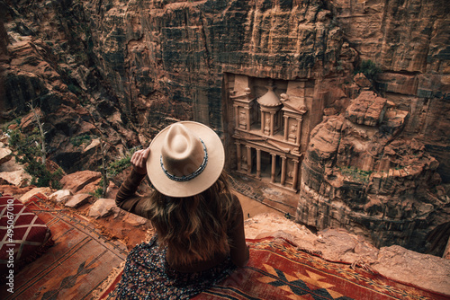 Girl at the Wonder of the World in Petra Jordan photo