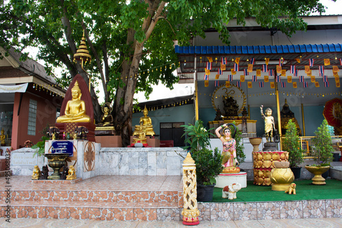 Mysterious worship shrine for thai people travelers travel visit respect praying blessing deity and holy mystery at Wat Daeng Pracharat temple at Bang Kruai on March 15, 2022 in Nonthaburi, Thailand photo