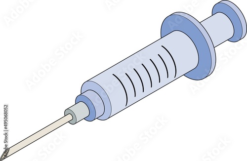 主線ありの立体的でアイソメトリックな注射器のイラスト.