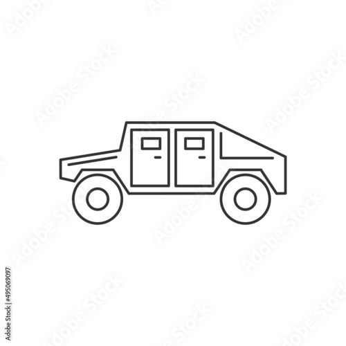 Armored vehicle line vector icon. Editable stroke