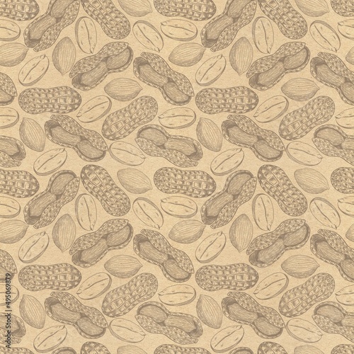 Decorative pattern of peanuts on a craft background, contour illustrations
