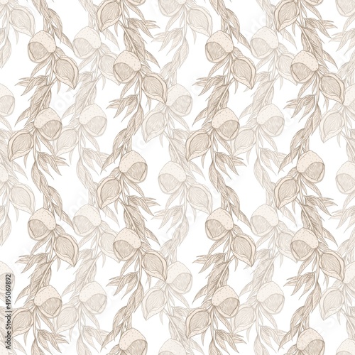Decorative pattern with illustrations of almond branches © Александра Уткаева
