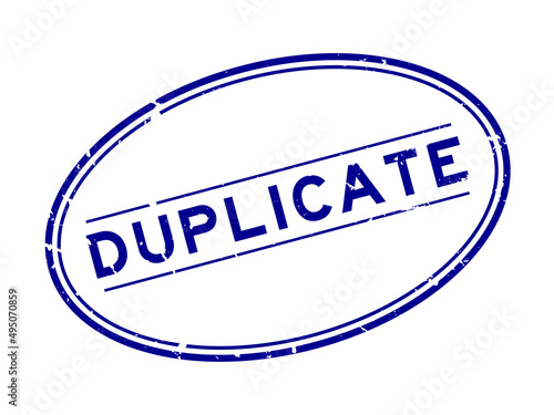 Grunge blue duplicate word oval rubber seal stamp on white background