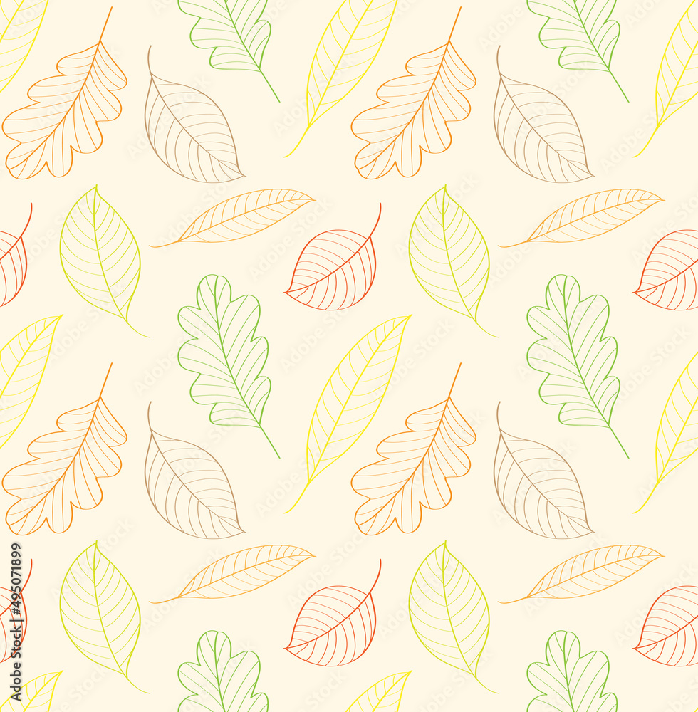 Autumn leaves. Seamless linear pattern