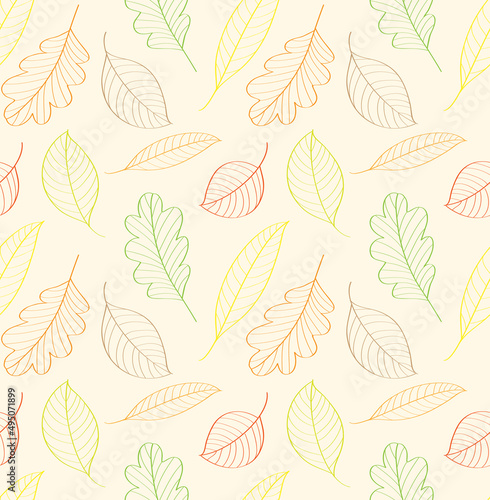 Autumn leaves. Seamless linear pattern