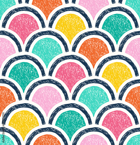 Seamless cute overlapping circle doodle fun kids graphic pattern